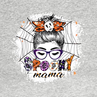 Woman messy bun sunglass Spooky Mama shirt halloween woman costume T-Shirt